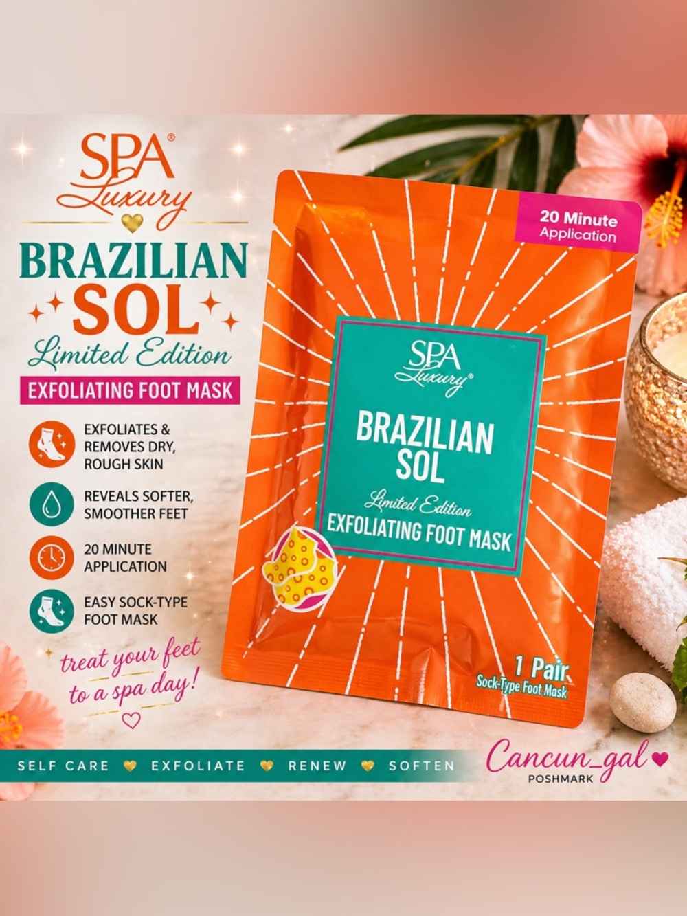 Spa Luxury Brazilian Sol Exfoliating Foot Mask Limited Edition NEW